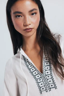 Springfield Blusas-Blusa boho com bordado de lantejoulas cru