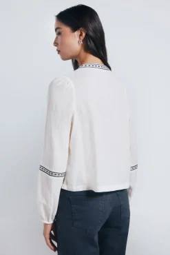 Springfield Blusas-Blusa boho com bordado de lantejoulas cru