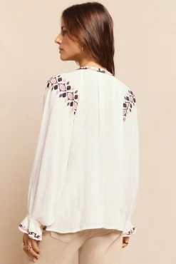 Slowlove Blusas-Blusa bordada Ecru