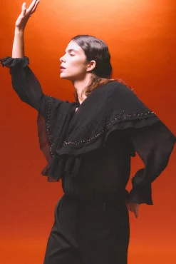 Pedro del Hierro Blusas-Blusa capa bordada Preto