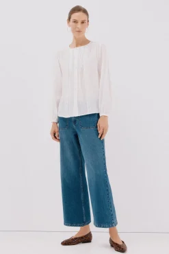 Cortefiel Blusas-Blusa com acabamento em renda Branco