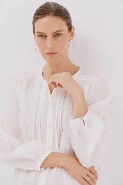 Cortefiel Blusas-Blusa com acabamento em renda Branco