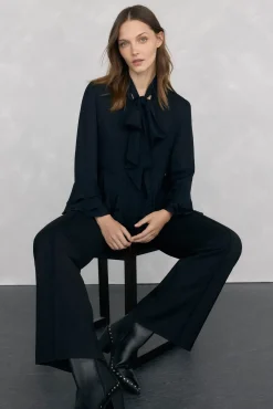 Pedro del Hierro Blusas-Blusa com babados e laçada Preto