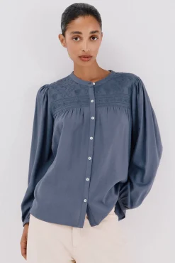 Cortefiel Blusas-Blusa com bordado Azul