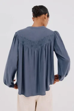 Cortefiel Blusas-Blusa com bordado Azul