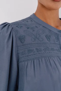 Cortefiel Blusas-Blusa com bordado Azul