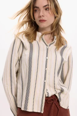 Vila Blusas-Blusa com bordado de algodão Tostado