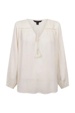 Cortefiel Blusas-Blusa com borlas Branco
