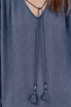 Cortefiel Blusas-Blusa com borlas Azul