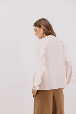 Cortefiel Blusas-Blusa com folho na frente Ecru