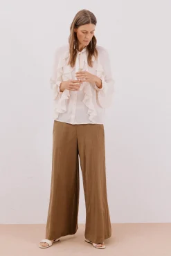 Cortefiel Blusas-Blusa com folho na frente Ecru