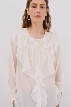 Cortefiel Blusas-Blusa com folho na frente Branco