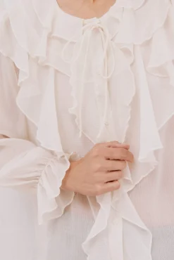 Cortefiel Blusas-Blusa com folho na frente Branco