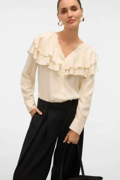 Vero Moda Blusas-Blusa com gola franzida Tostado