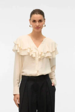 Vero Moda Blusas-Blusa com gola franzida Tostado