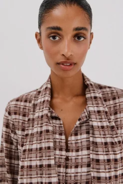 Cortefiel Blusas-Blusa com laço estampa xadrez Multicolorido