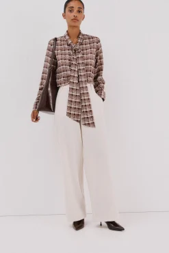 Cortefiel Blusas-Blusa com laço estampa xadrez Multicolorido