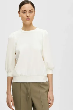 Selected T-Shirts|Sweatshirts-Blusa com manga top Branco
