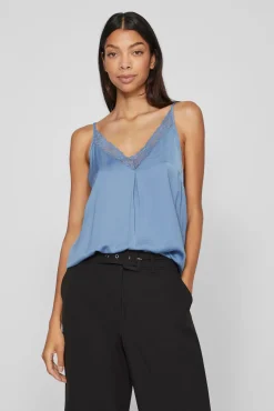 Vila Blusas-Blusa de alças ajustáveis fluida Azul