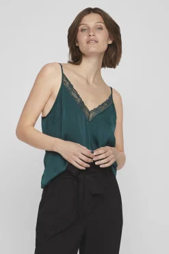 Vila Blusas-Blusa de alças ajustáveis fluida Verde