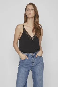 Vila Blusas-Blusa de alças ajustáveis fluida Preto
