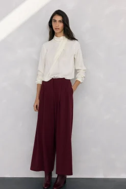 Pedro del Hierro Blusas-Blusa de cetim com gola alta Ecru