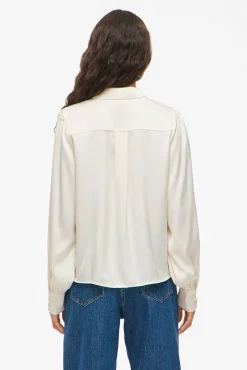 Vila Blusas-Blusa de cetim de manga manga Branco