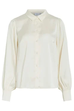 Vila Blusas-Blusa de cetim de manga manga Branco