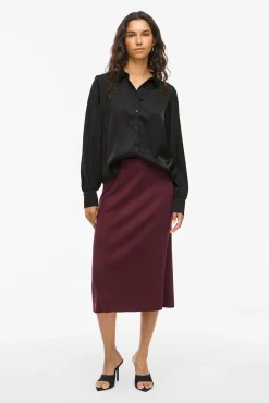 Vila Blusas-Blusa de cetim de manga manga Preto