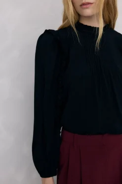 Pedro del Hierro Blusas-Blusa de chiffon com babados Preto