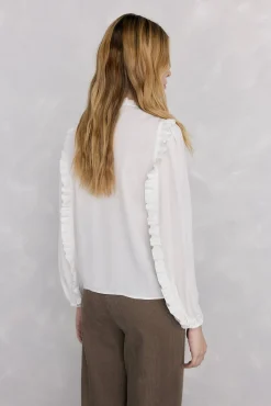 Pedro del Hierro Blusas-Blusa de chiffon com babados Ecru