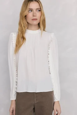 Pedro del Hierro Blusas-Blusa de chiffon com babados Ecru