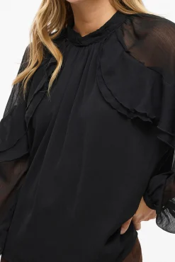 Vila Blusas-Blusa de chiffon com babados Preto