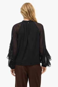 Vila Blusas-Blusa de chiffon com babados Preto