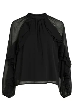 Vila Blusas-Blusa de chiffon com babados Preto
