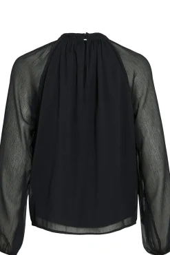 Vila Blusas-Blusa de chiffon com babados Preto