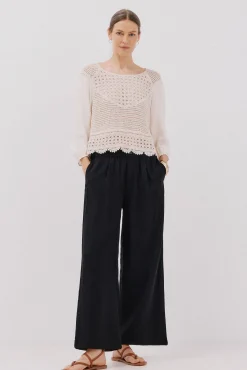 Cortefiel Blusas-Blusa de crochet combinada Branco