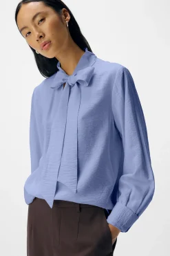 Object Blusas-Blusa de laço de viscose Azul