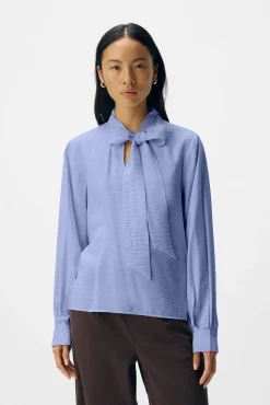 Object Blusas-Blusa de laço de viscose Azul