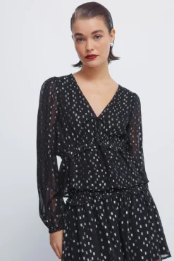 Springfield Blusas-Blusa de lurex com cós elástico preto