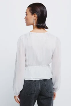 Springfield Blusas-Blusa de lurex com cós elástico cru