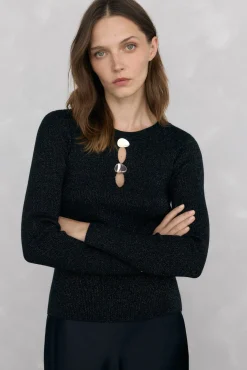 Pedro del Hierro Camisolas-Blusa de malha brilhante com aberturas Preto