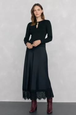 Pedro del Hierro Camisolas-Blusa de malha brilhante com aberturas Preto