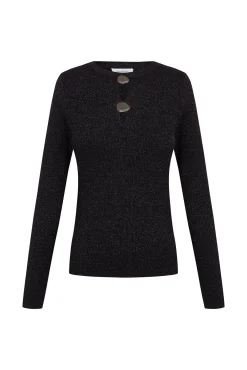 Pedro del Hierro Camisolas-Blusa de malha brilhante com aberturas Preto