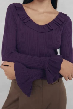 Pedro del Hierro Camisolas-Blusa de malha com folho P&uacute;rpura