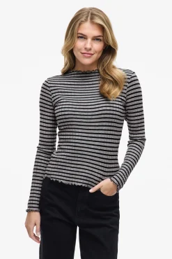 Vila T-Shirts|Blusas-Blusa de manga comprida com vivo Cinzento