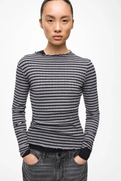 Vila T-Shirts|Blusas-Blusa de manga comprida com vivo Cinzento