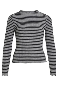 Vila T-Shirts|Blusas-Blusa de manga comprida com vivo Cinzento