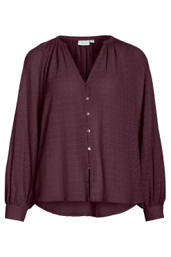 Vila Blusas-Blusa de manga comprida com gola mao Granada