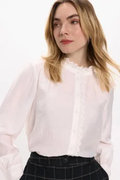 Vila Blusas-Blusa de manga comprida com bordado inglês Branco